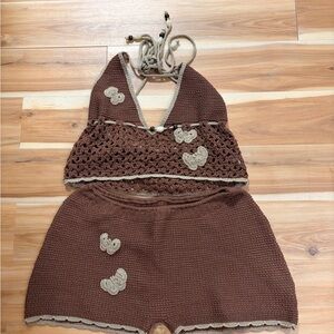 Brown and Tan Crochet Bottoms Set